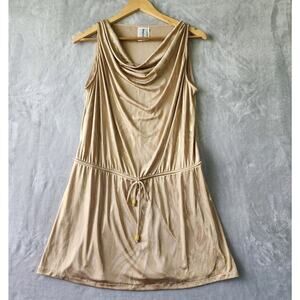 Miraclesuit Swim Cover Up Womens Size Small Beach Dress Gold Lame Beaded Tie